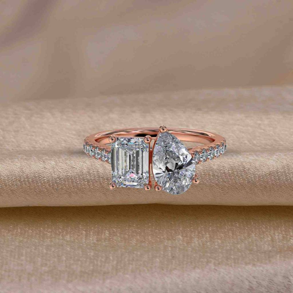 2.10 Carat Emerald & Pear Moissanite Dual Stone Accent Ring : ZLM10121_10