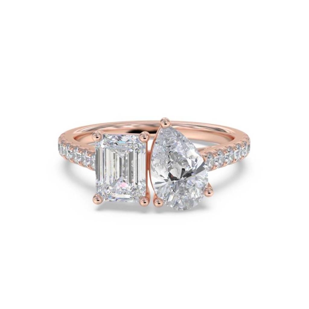 2.10 Carat Emerald & Pear Moissanite Dual Stone Accent Ring : ZLM10121_10