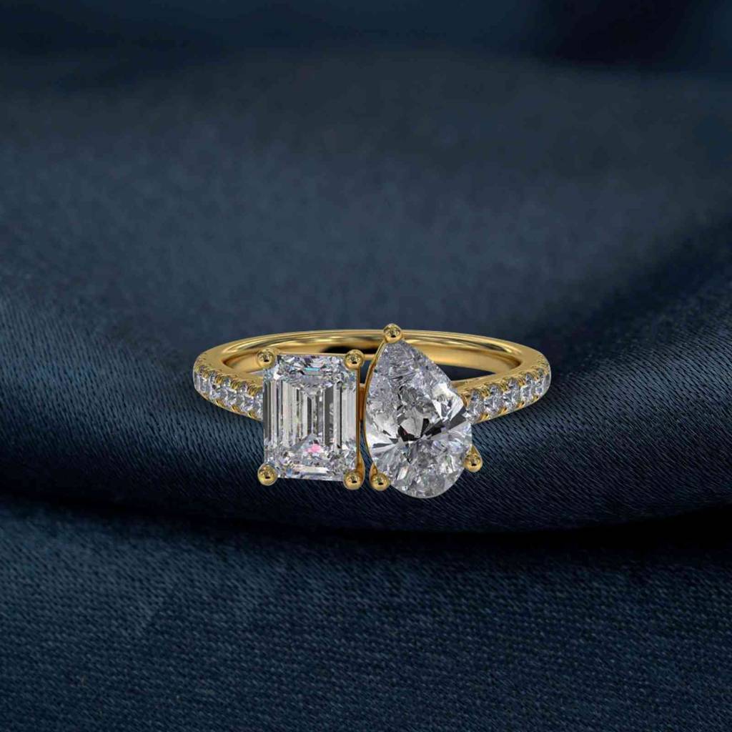 2.10 Carat Emerald & Pear Moissanite Dual Stone Accent Ring : ZLM10121_10