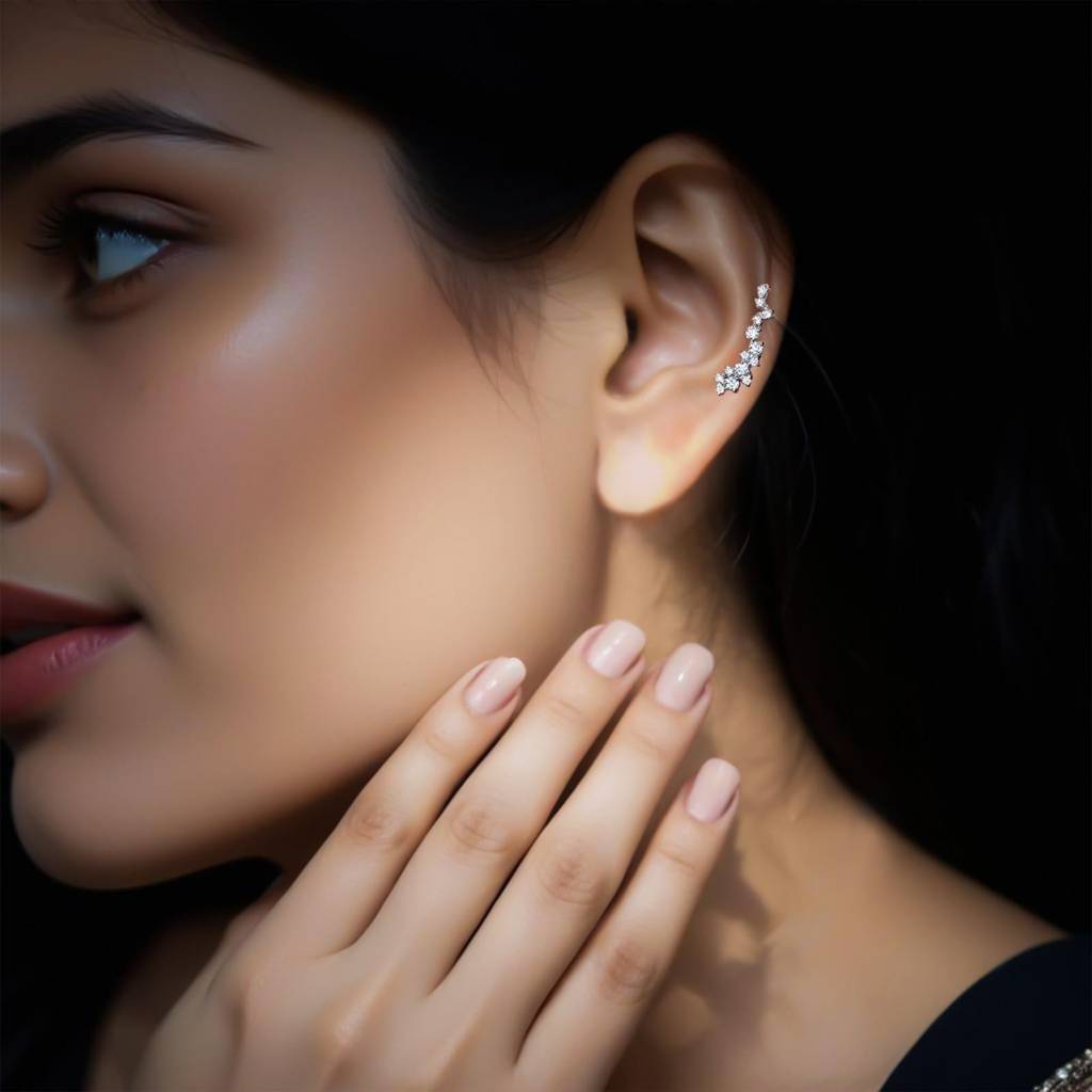 Silver Moissanite Ear Climber Earrings : ZLM10130