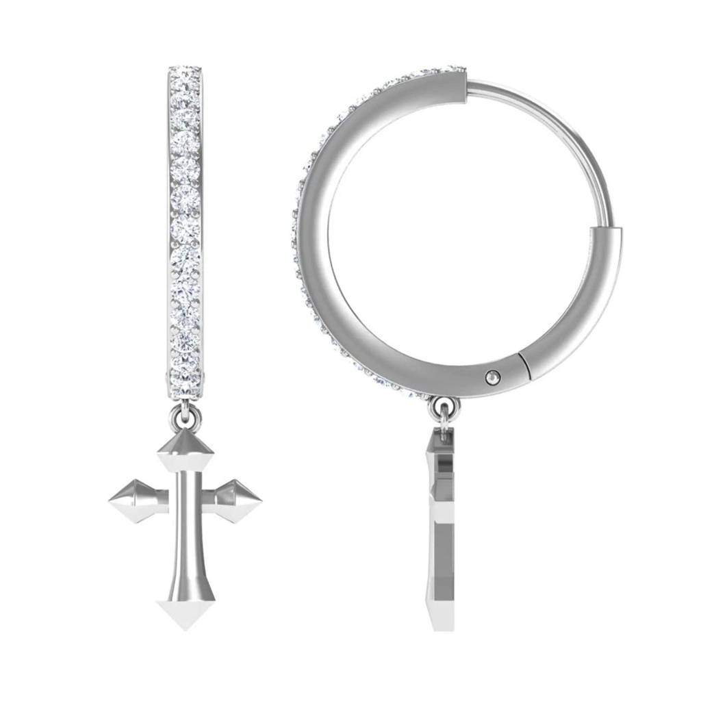 Silver Moissanite Cross Hoop Drop Earrings : ZLM10131