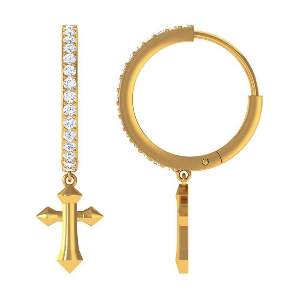 Golden Moissanite Cross Hoop Drop Earrings : ZLM10131Y