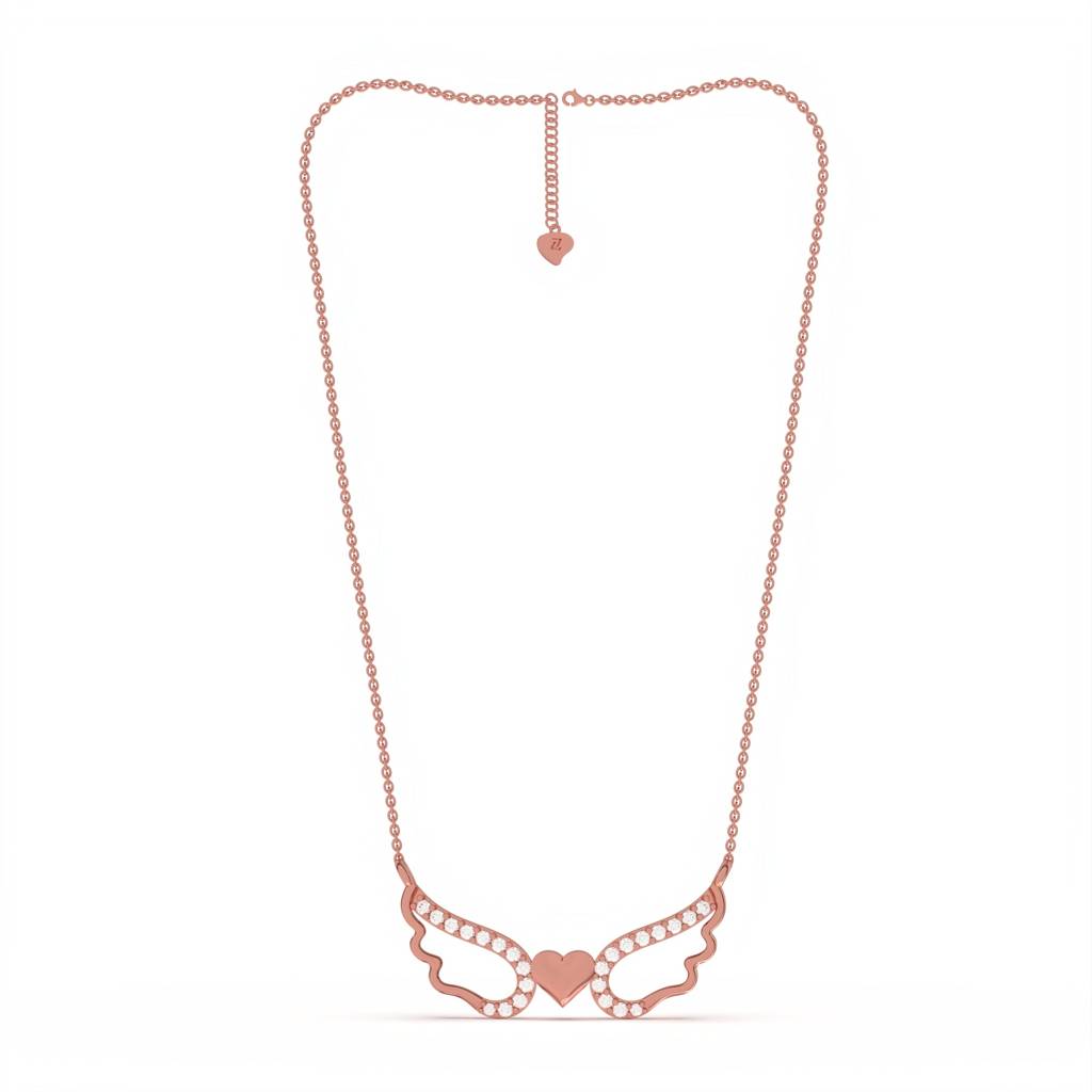 Rose Gold Angel Wings Heart Necklace : ZLNKL-1003R