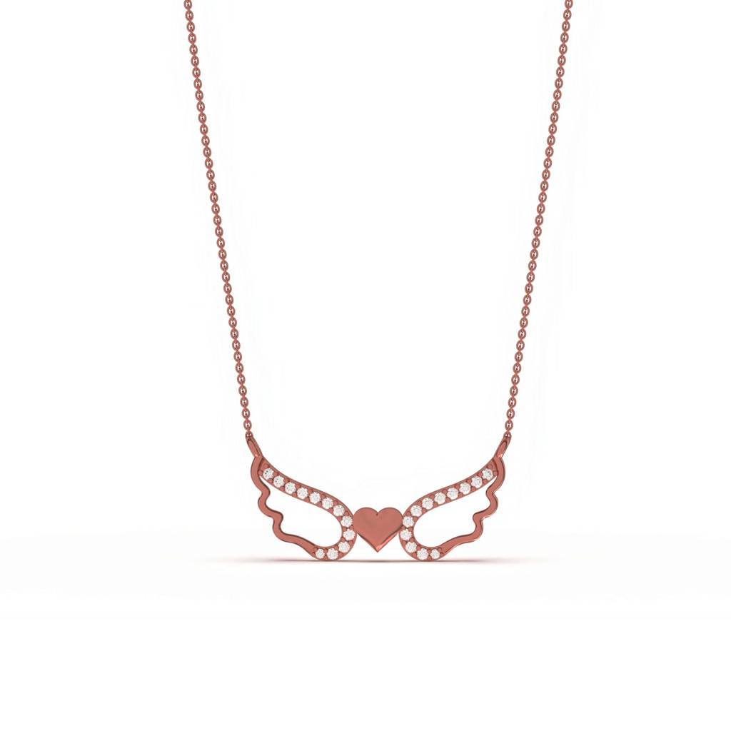 Rose Gold Angel Wings Heart Necklace : ZLNKL-1003R