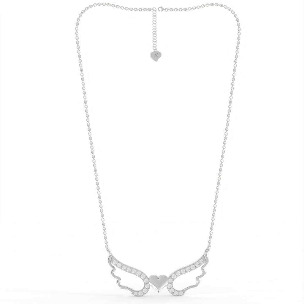 Silver Angel Wings Heart Necklace : ZLNKL-1003W