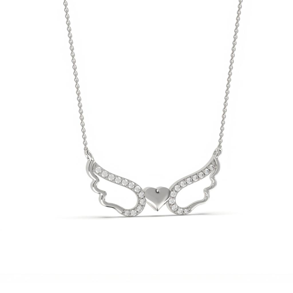 Silver Angel Wings Heart Necklace : ZLNKL-1003W