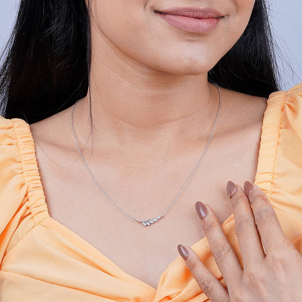 Silver Zircon Bar Necklace : ZLNKL-1004