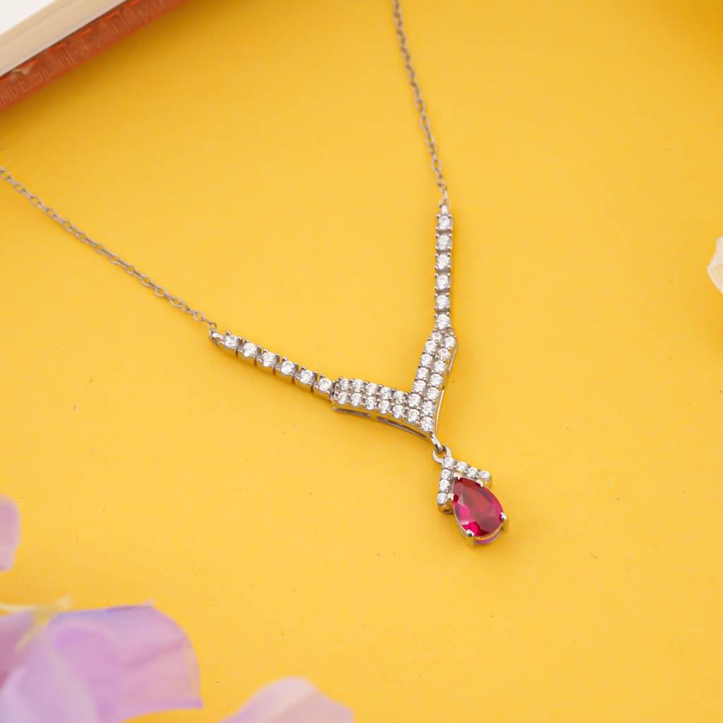 Silver Romantique Curved Drop Necklace : ZLNKL-1006