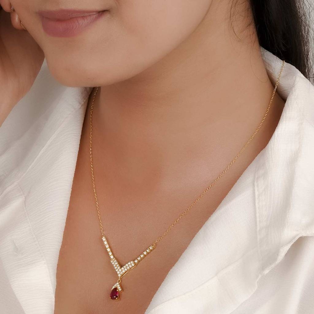 Golden Romantique Curved Drop Necklace : ZLNKL-1006Y