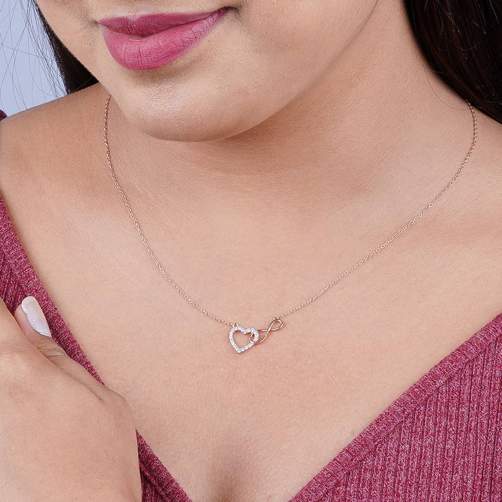 Rose Gold Infinity Zircon Heart Necklace For Women : ZLNKL-1010R