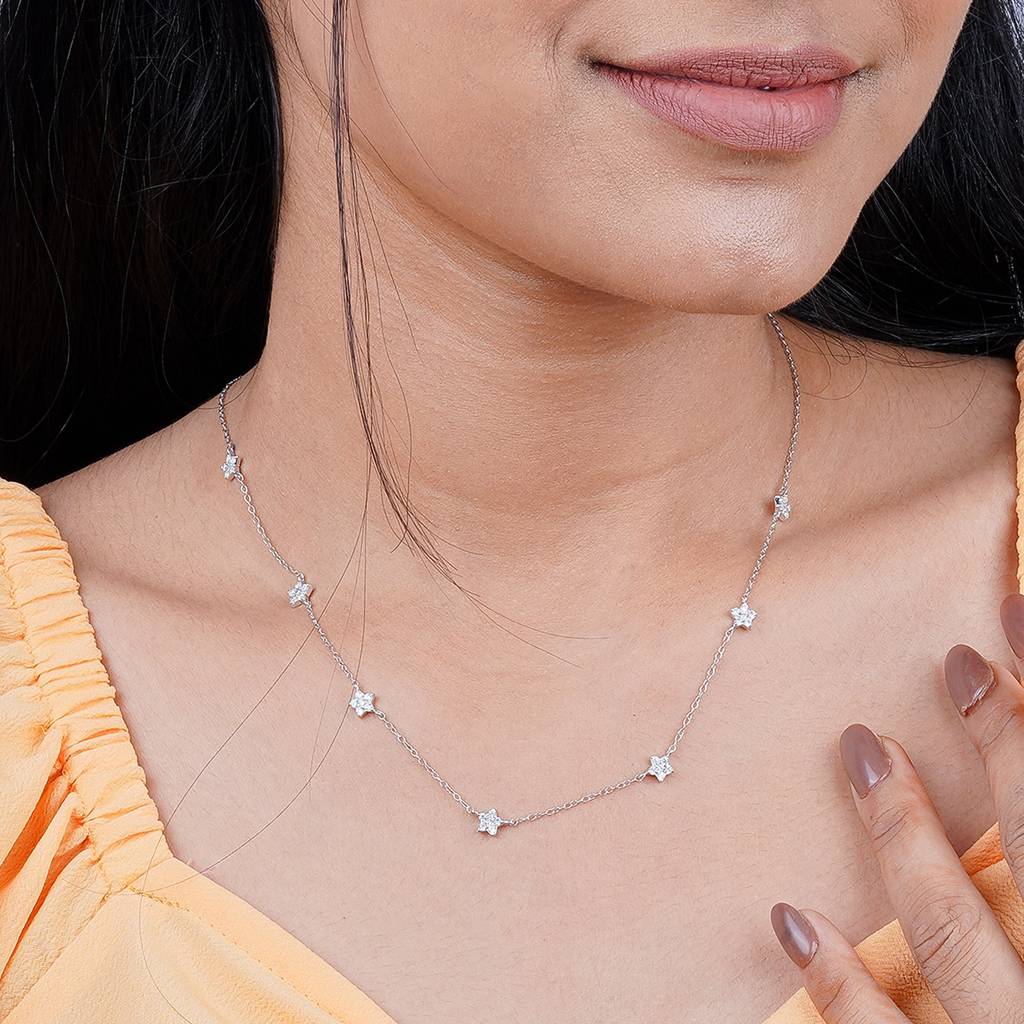Silver Choker Star Minimalist Necklace : ZLNKL-1011