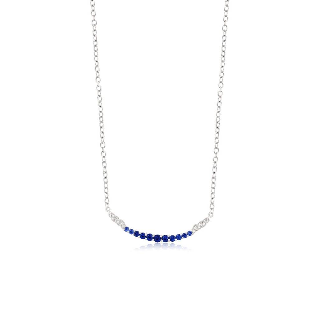 Silver Sapphire Curved Bar Necklace : ZLNKL-1012