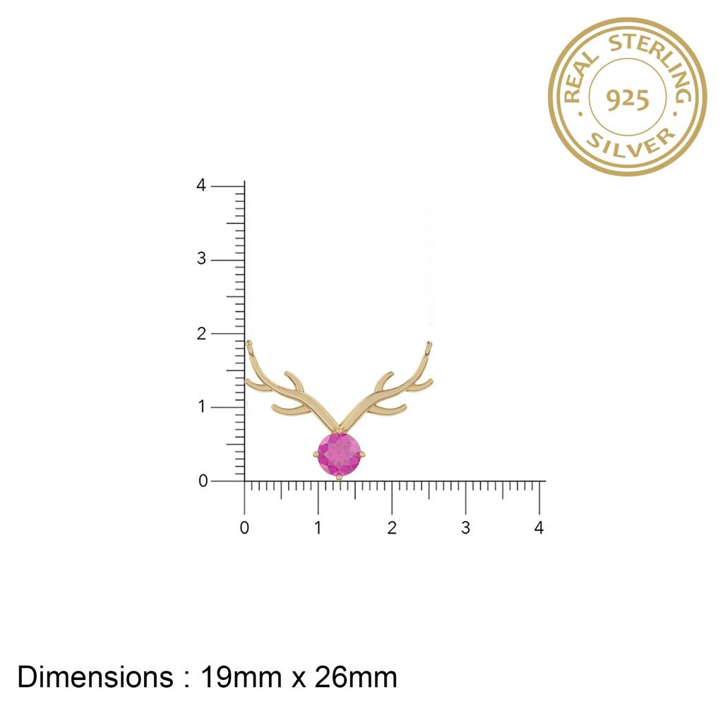 Golden Deer Theme Round Pink Sapphire Necklace : ZLNKL-1013