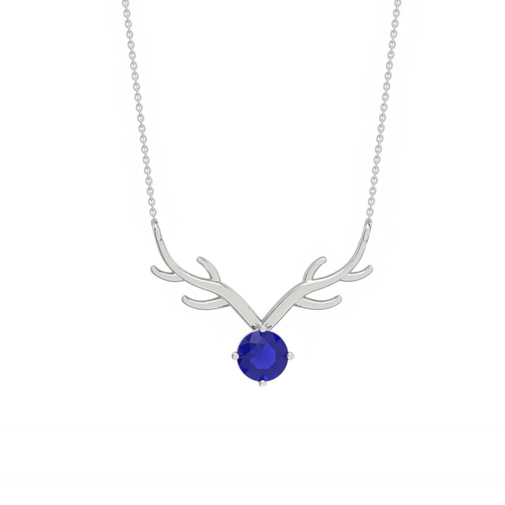 Silver Deer Theme Round Blue Sapphire Necklace : ZLNKL-1013BL