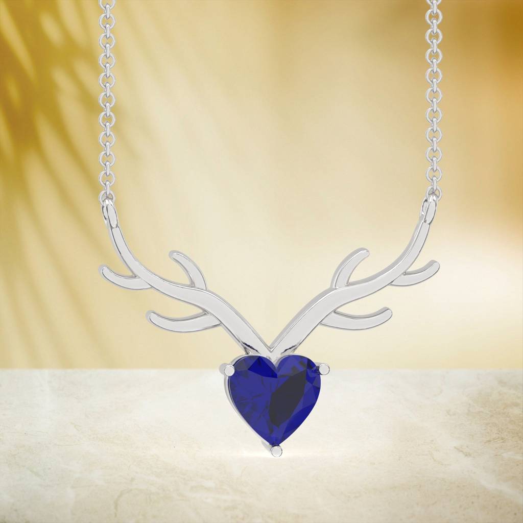 Silver Deer Theme Heart Sapphire Necklace : ZLNKL-1014