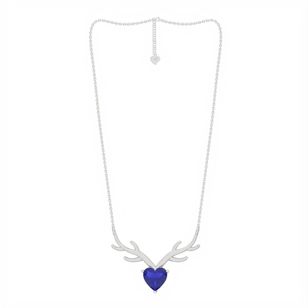 Silver Deer Theme Heart Sapphire Necklace : ZLNKL-1014