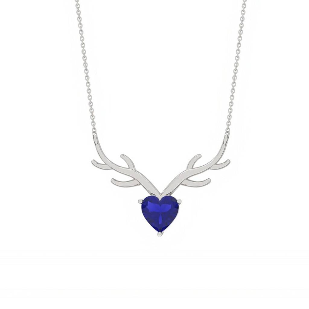 Silver Deer Theme Heart Sapphire Necklace : ZLNKL-1014