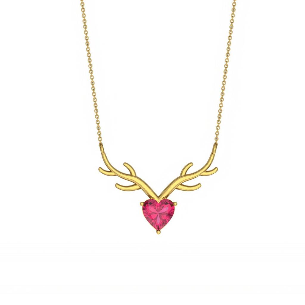 Golden Deer Theme Heart Pink Sapphire Necklace : ZLNKL-1014RBY