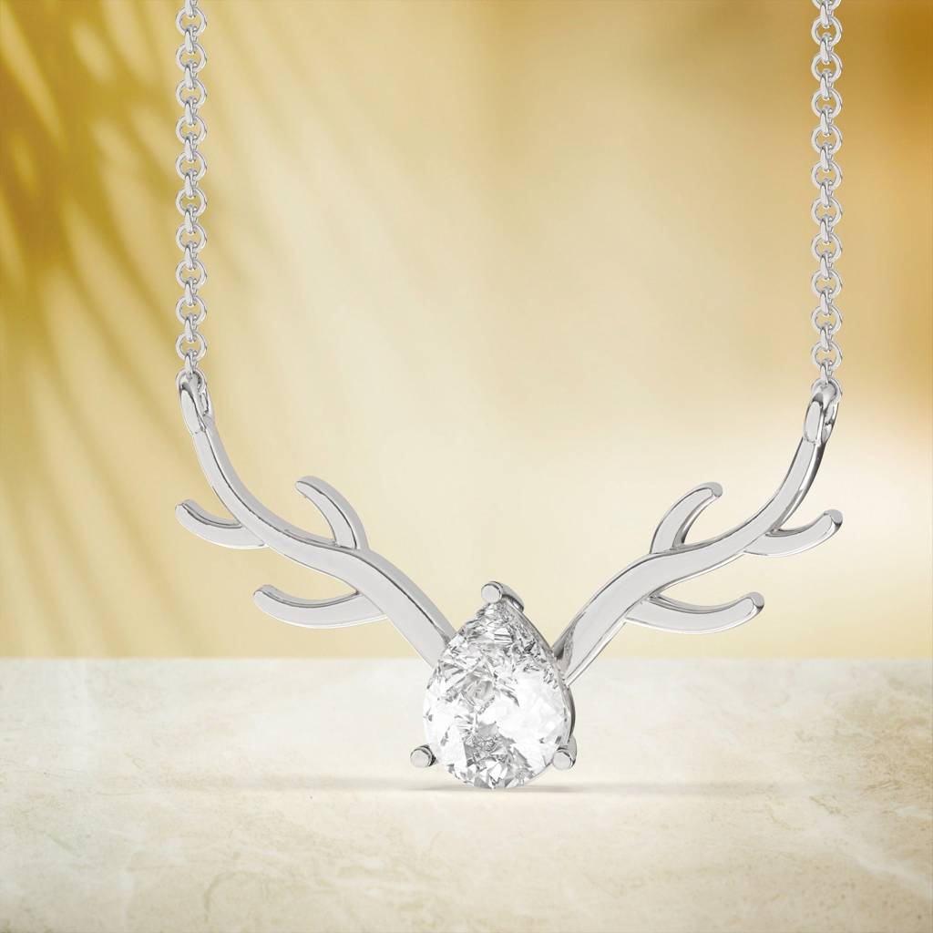 Silver Deer Antler Cubic Zircon Necklace : ZLNKL-1016