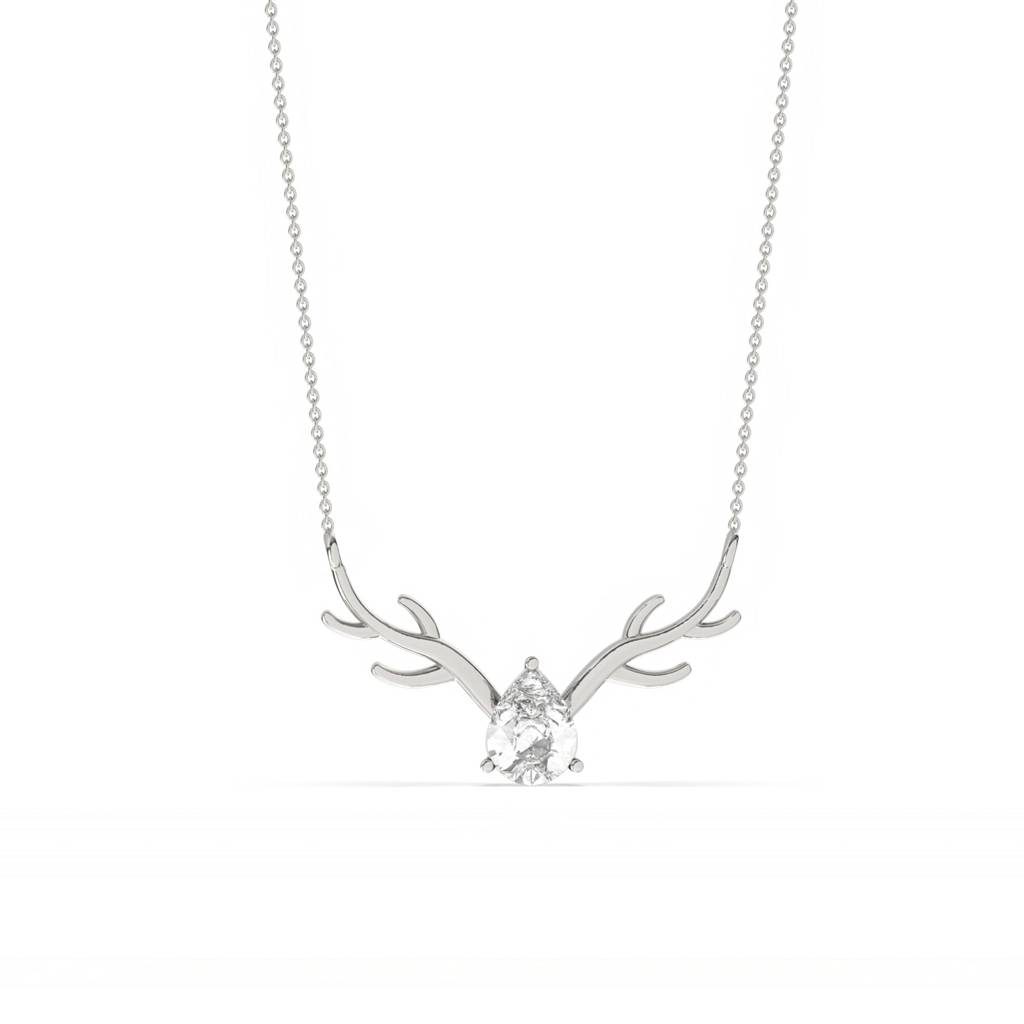 Silver Deer Antler Cubic Zircon Necklace : ZLNKL-1016