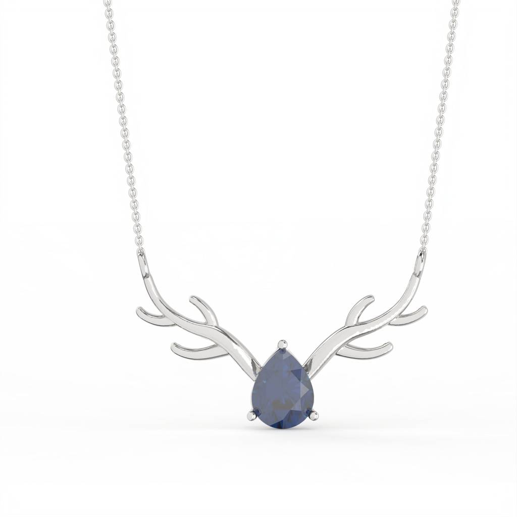 Silver Deer Antler Blue Sapphire Necklace : ZLNKL-1016BL