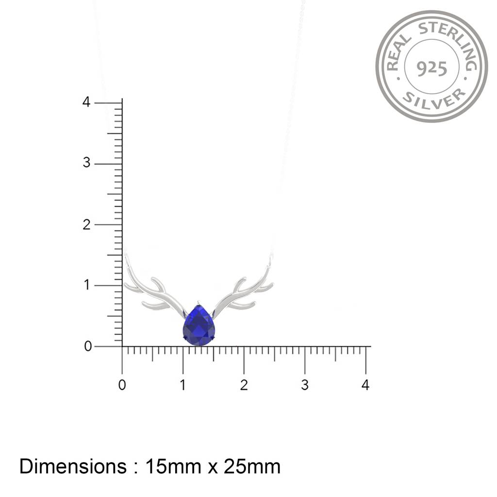 Silver Deer Antler Blue Sapphire Necklace : ZLNKL-1016BL