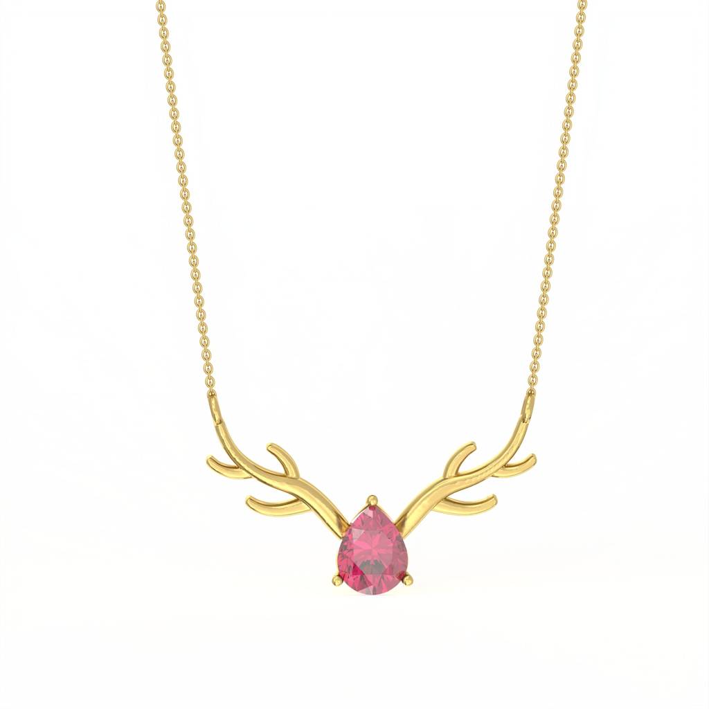 Golden Deer Antler Pink Sapphire Necklace : ZLNKL-1016YPNK