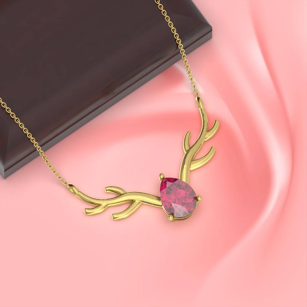 Golden Deer Antler Pink Sapphire Necklace : ZLNKL-1016YPNK