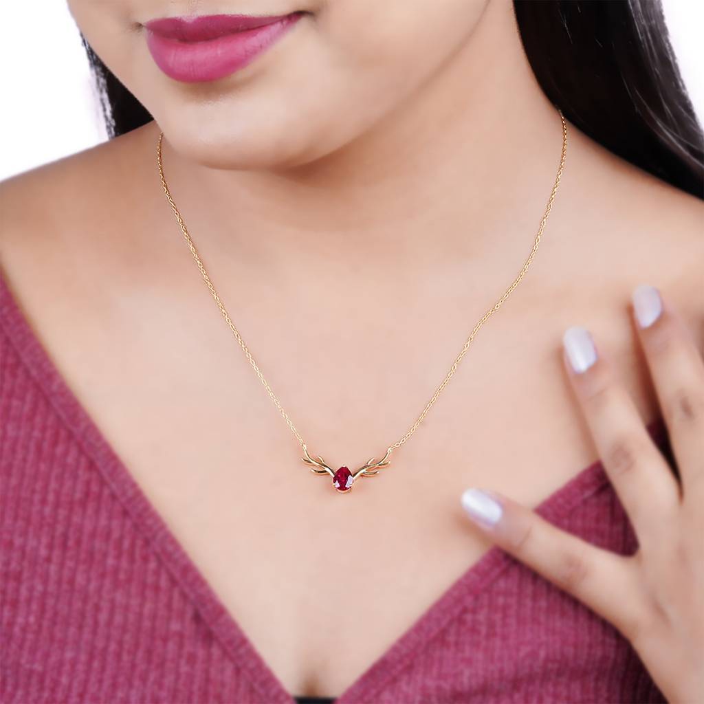 Golden Deer Antler Pink Sapphire Necklace : ZLNKL-1016YPNK