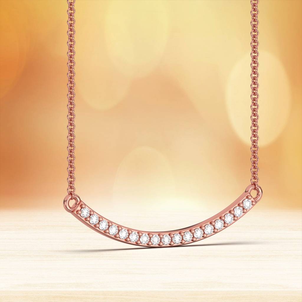 Rose Gold Cubic Zircon Dainty U Bar Necklace : ZLNKL-1017R