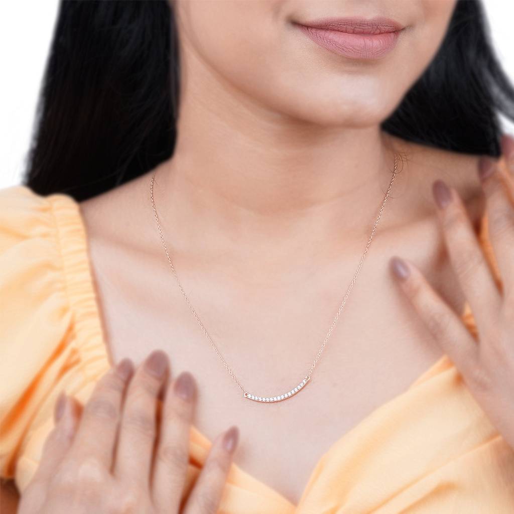 Rose Gold Cubic Zircon Dainty U Bar Necklace : ZLNKL-1017R