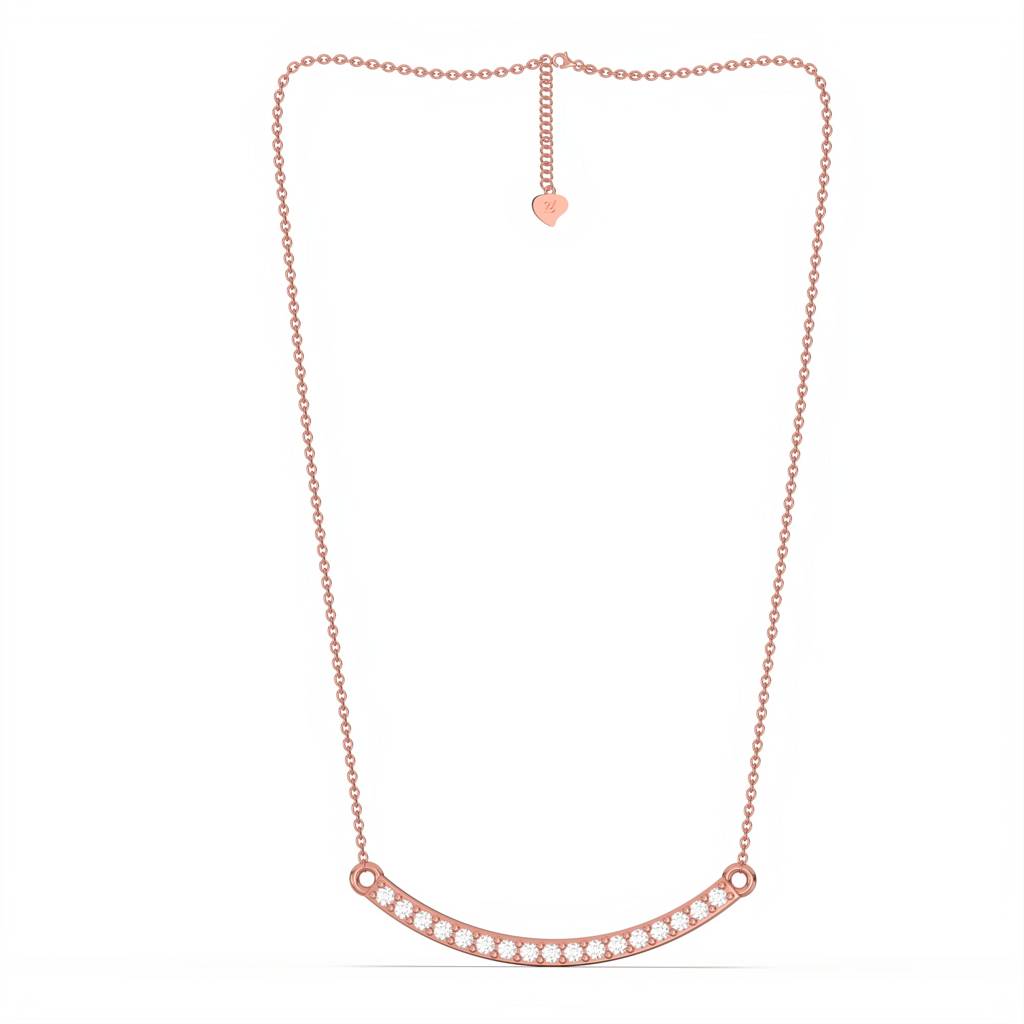 Rose Gold Cubic Zircon Dainty U Bar Necklace : ZLNKL-1017R