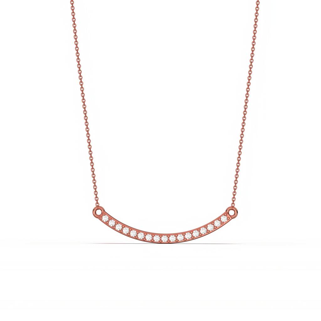 Rose Gold Cubic Zircon Dainty U Bar Necklace : ZLNKL-1017R
