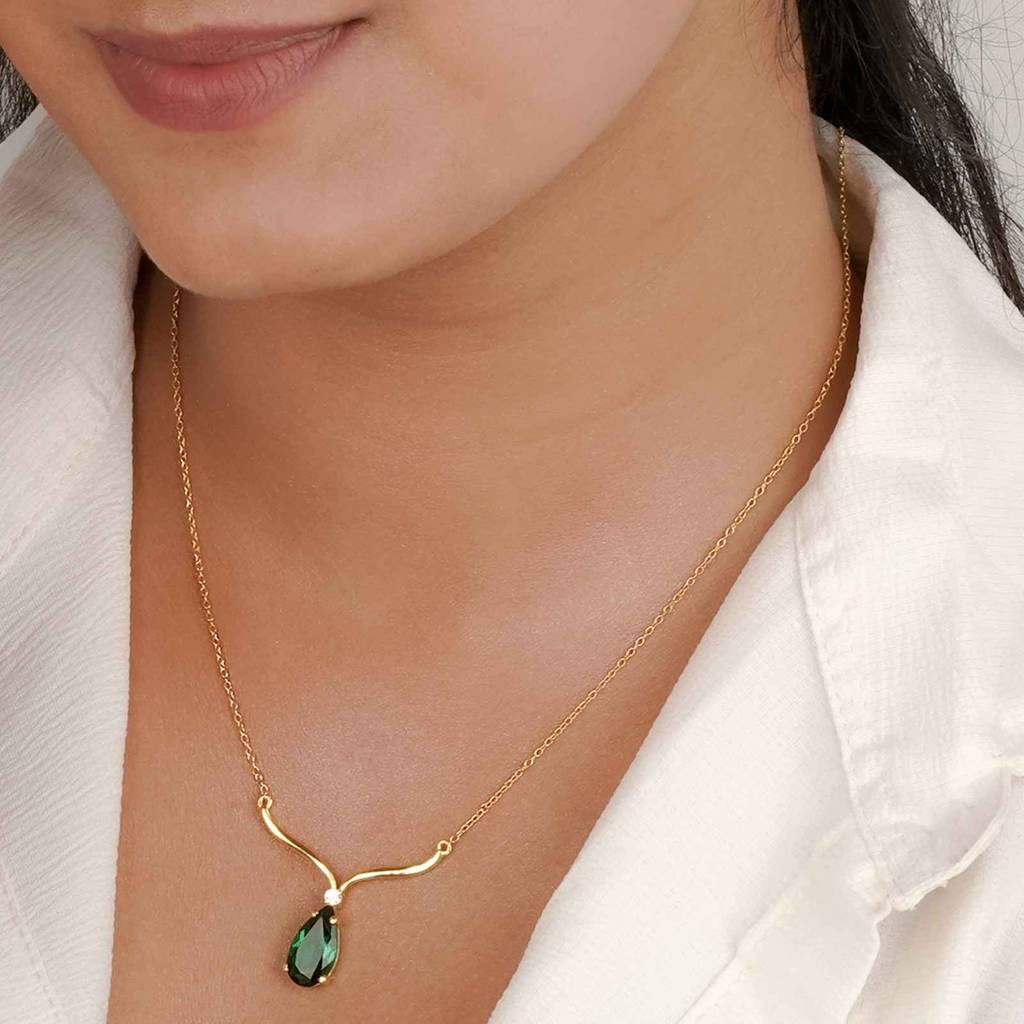 Golden Emerald Vine Drop Necklace : ZLNKL-1018Y