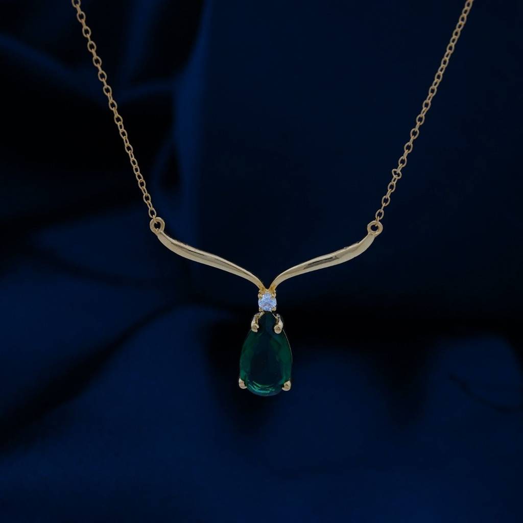 Golden Emerald Vine Drop Necklace : ZLNKL-1018Y