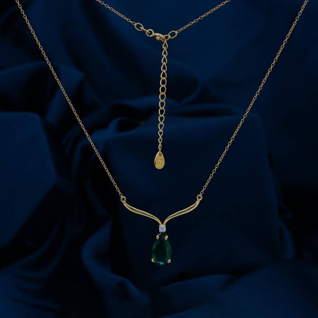 Golden Emerald Vine Drop Necklace : ZLNKL-1018Y