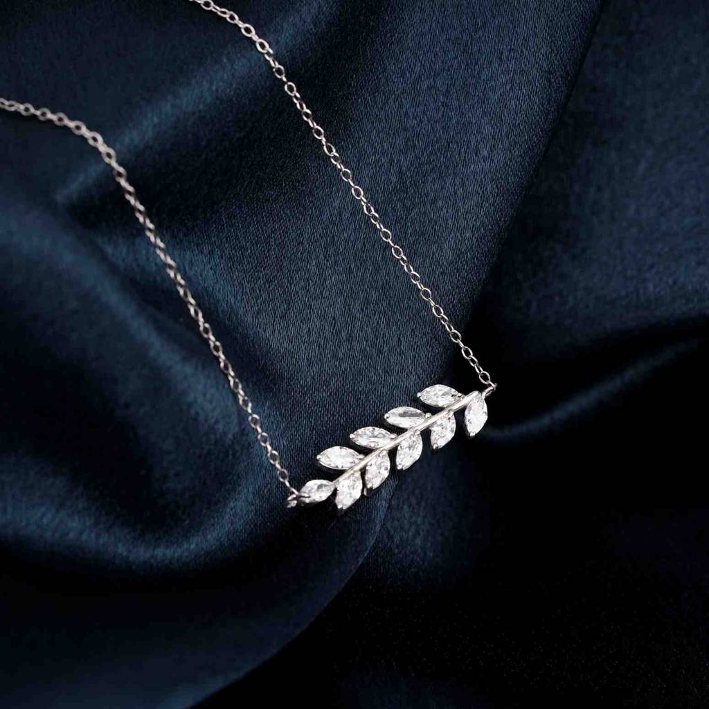 Sterling Silver Olive Leaf Design Necklace : ZLNKL-1019