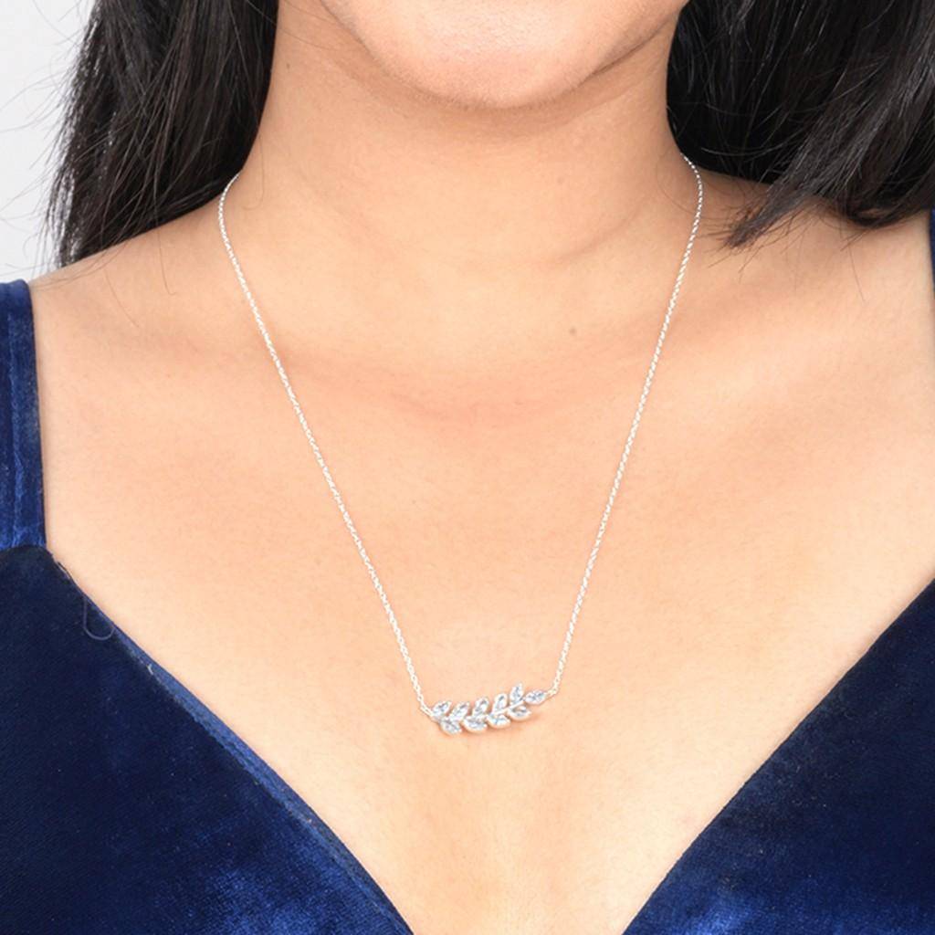 Sterling Silver Olive Leaf Design Necklace : ZLNKL-1019