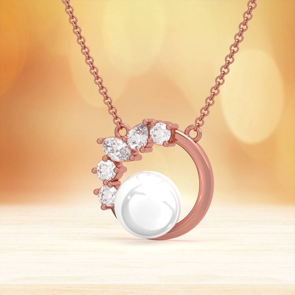 Rose Gold Pearl Circle Shape Necklace : ZLNKL-1021