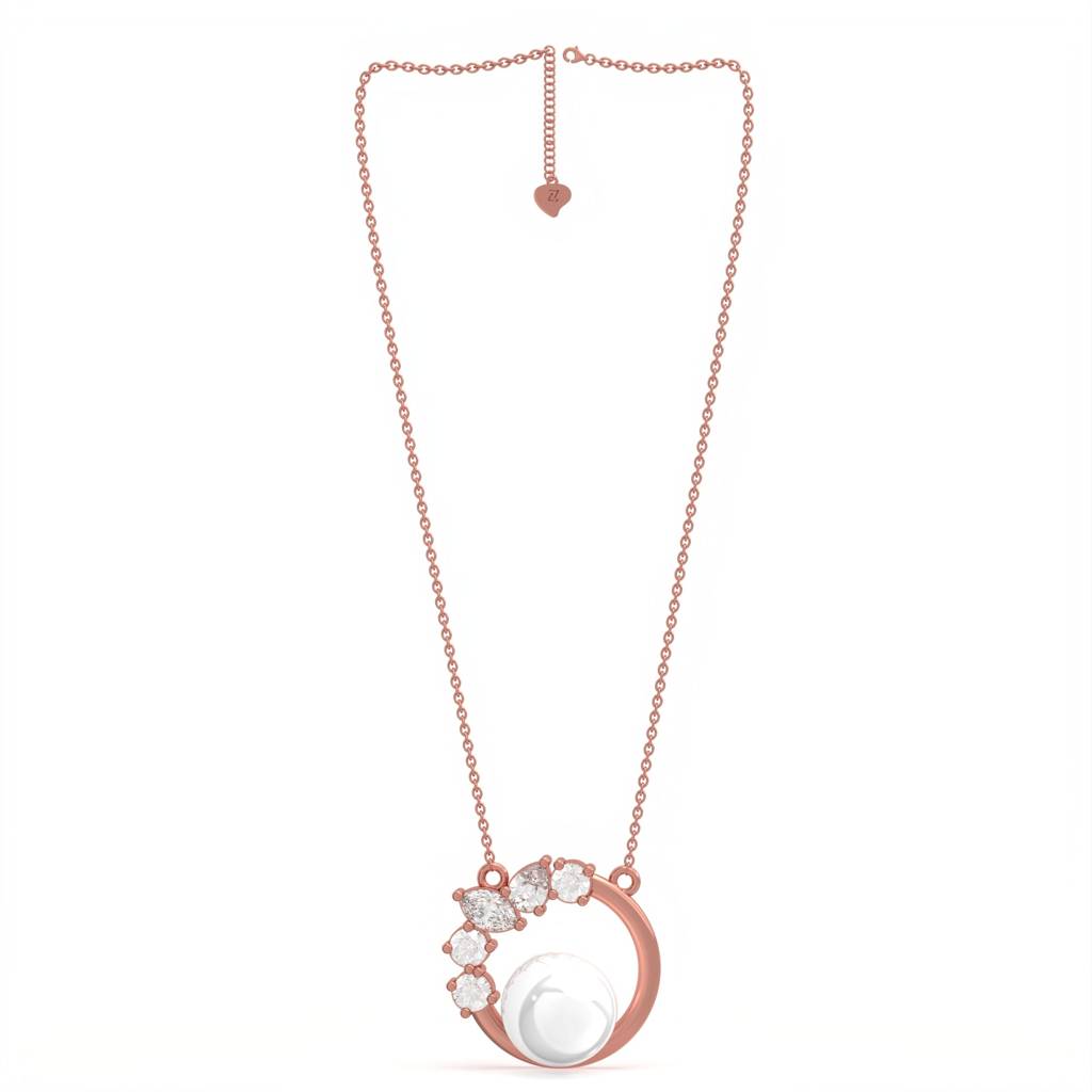 Rose Gold Pearl Circle Shape Necklace : ZLNKL-1021