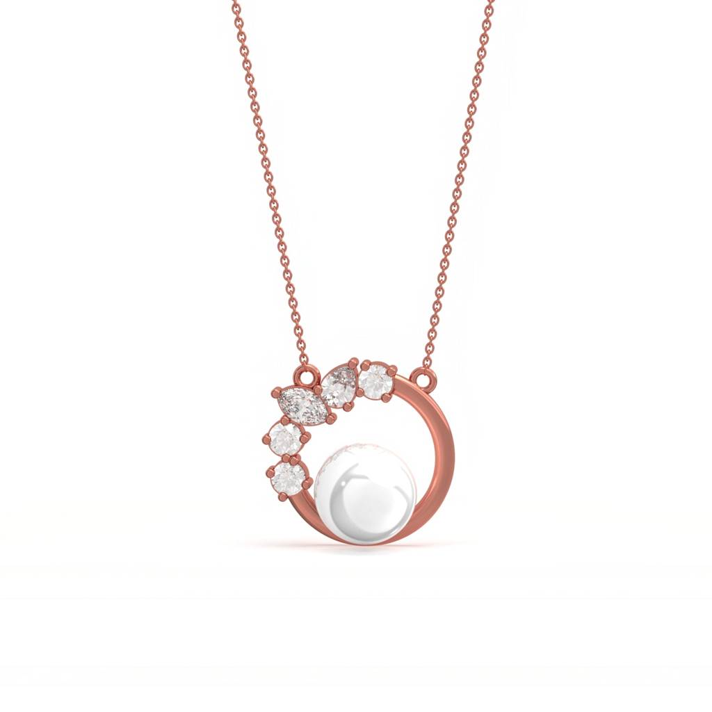 Rose Gold Pearl Circle Shape Necklace : ZLNKL-1021