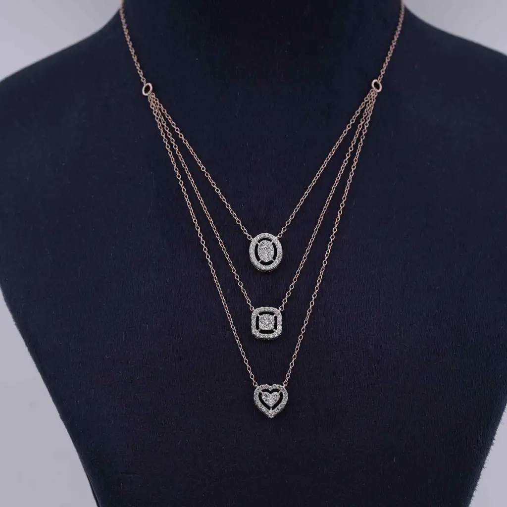 Rose Gold Layered Queens Necklace : ZLNKL-1026R