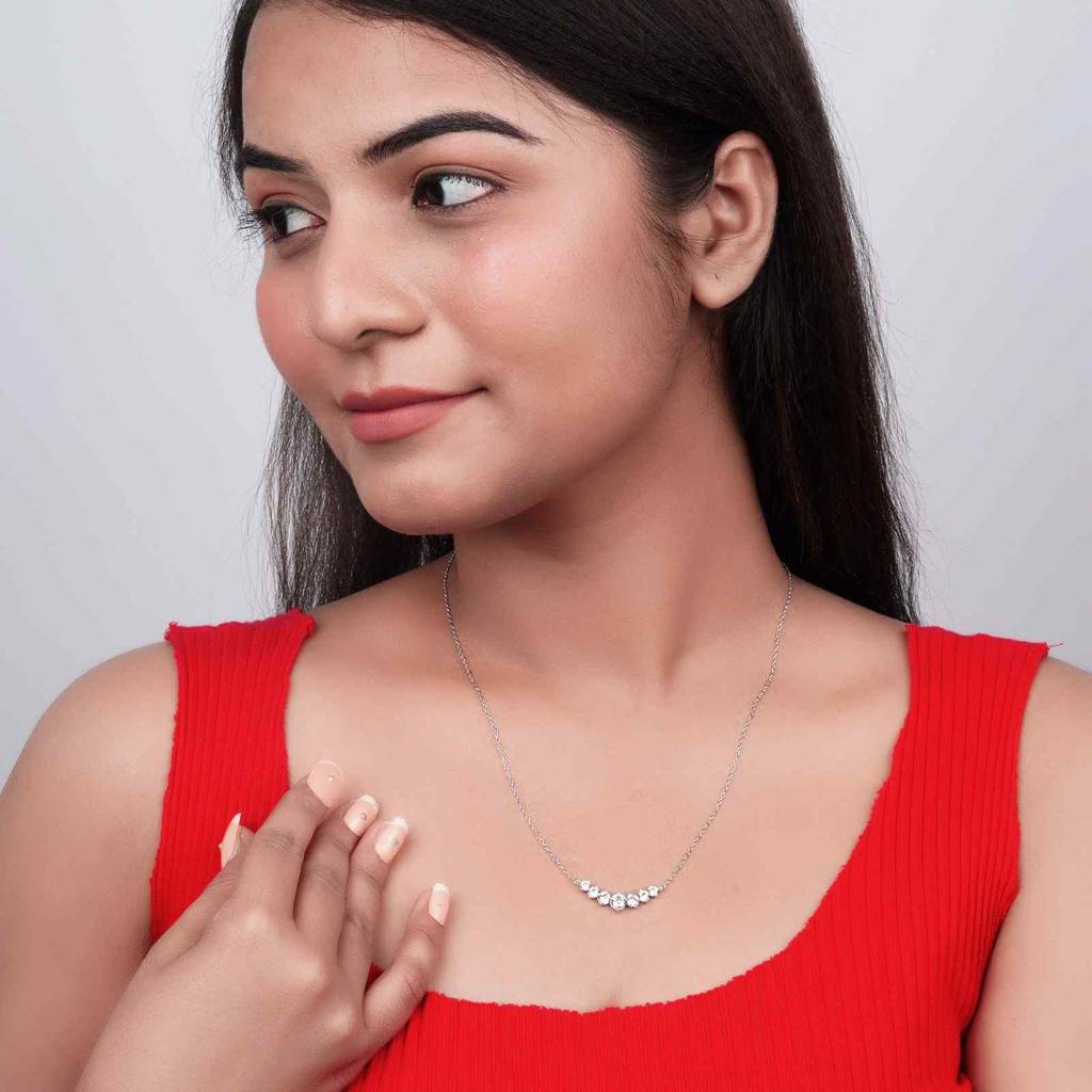 Silver Zalkari Signature 7 Shades Of Zircon Necklace : ZLNKL-1029