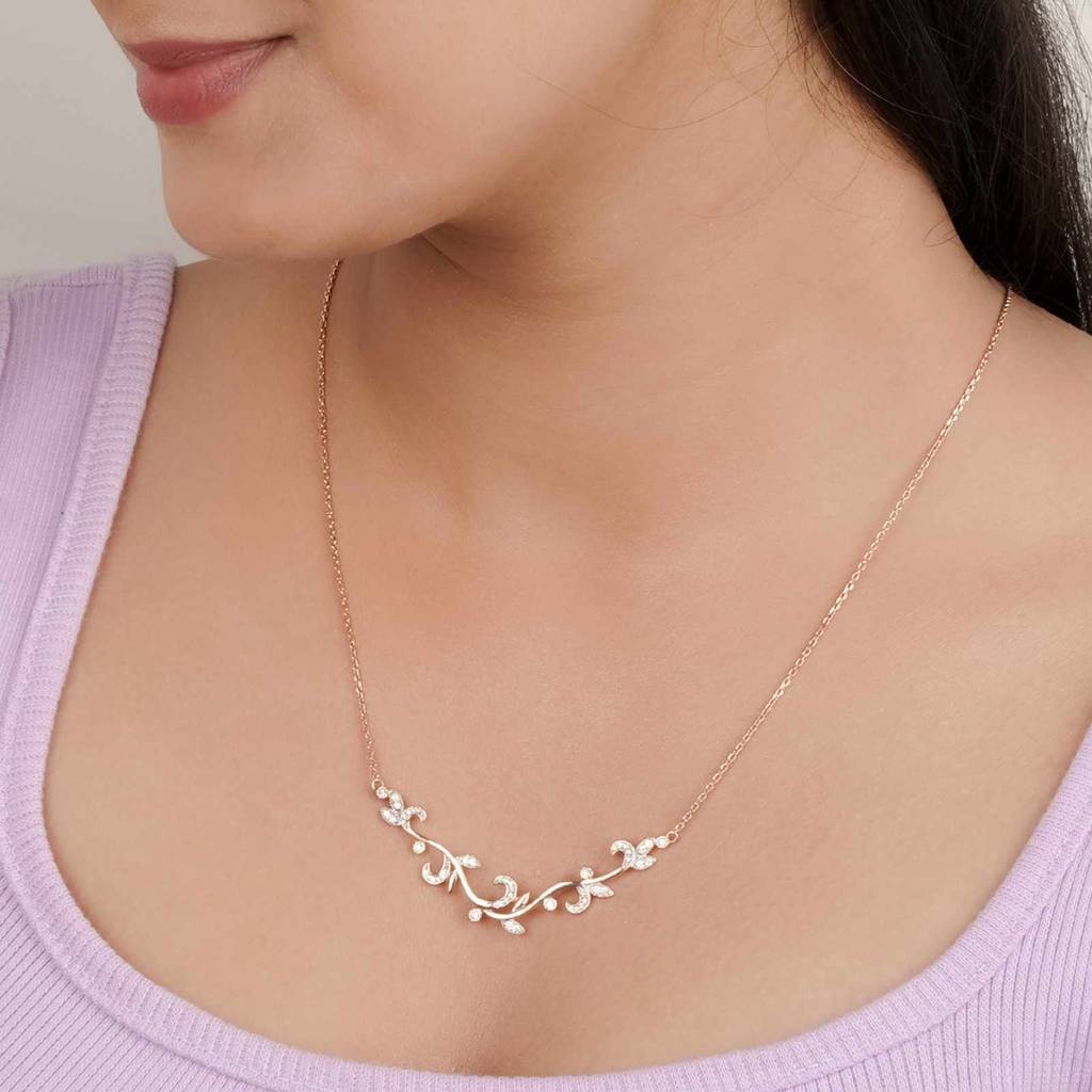 Rose Gold Tree Branches Necklace : ZLNKL-1036R