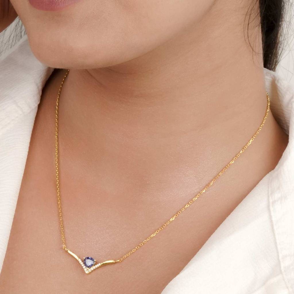 Yellow Gold V-Shaped Sapphire Necklace : ZLNKL-1038Y