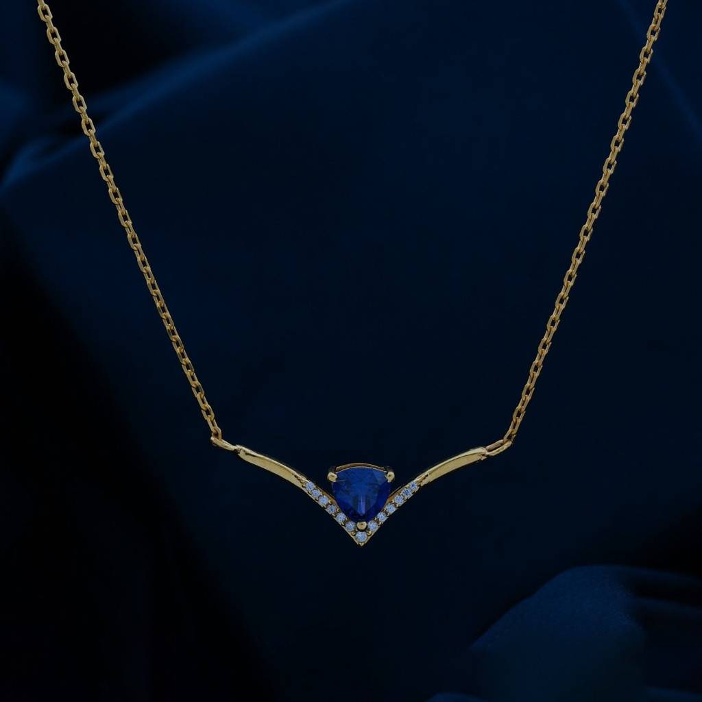 Yellow Gold V-Shaped Sapphire Necklace : ZLNKL-1038Y