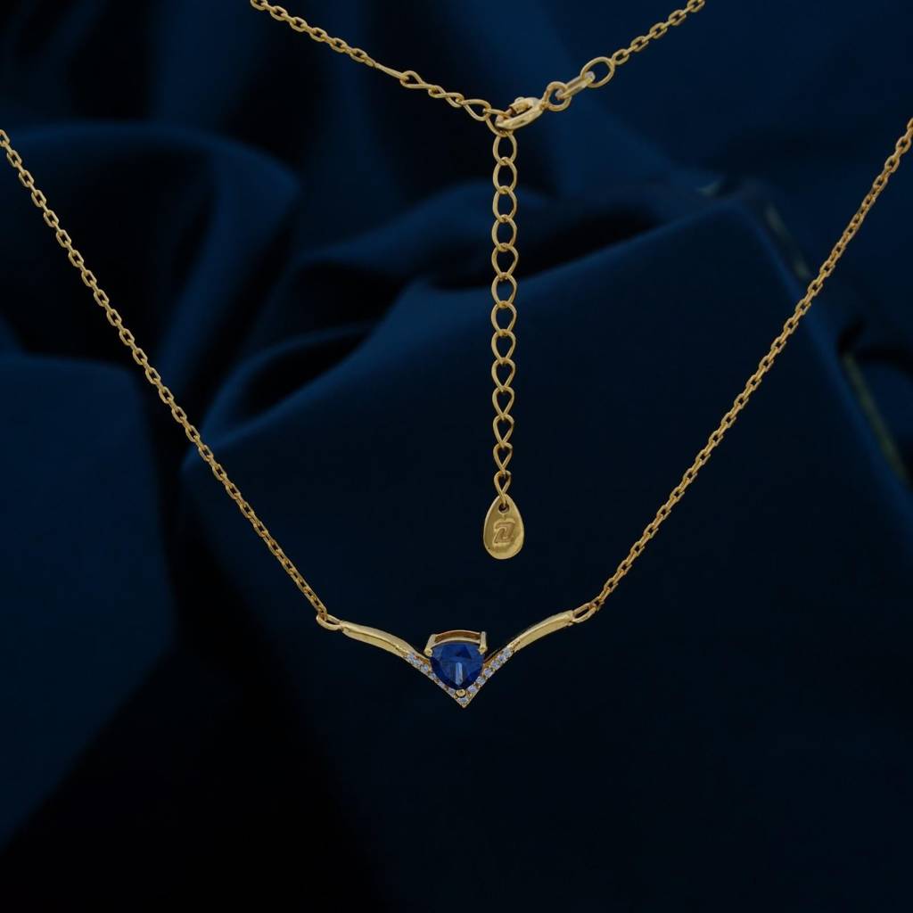 Yellow Gold V-Shaped Sapphire Necklace : ZLNKL-1038Y