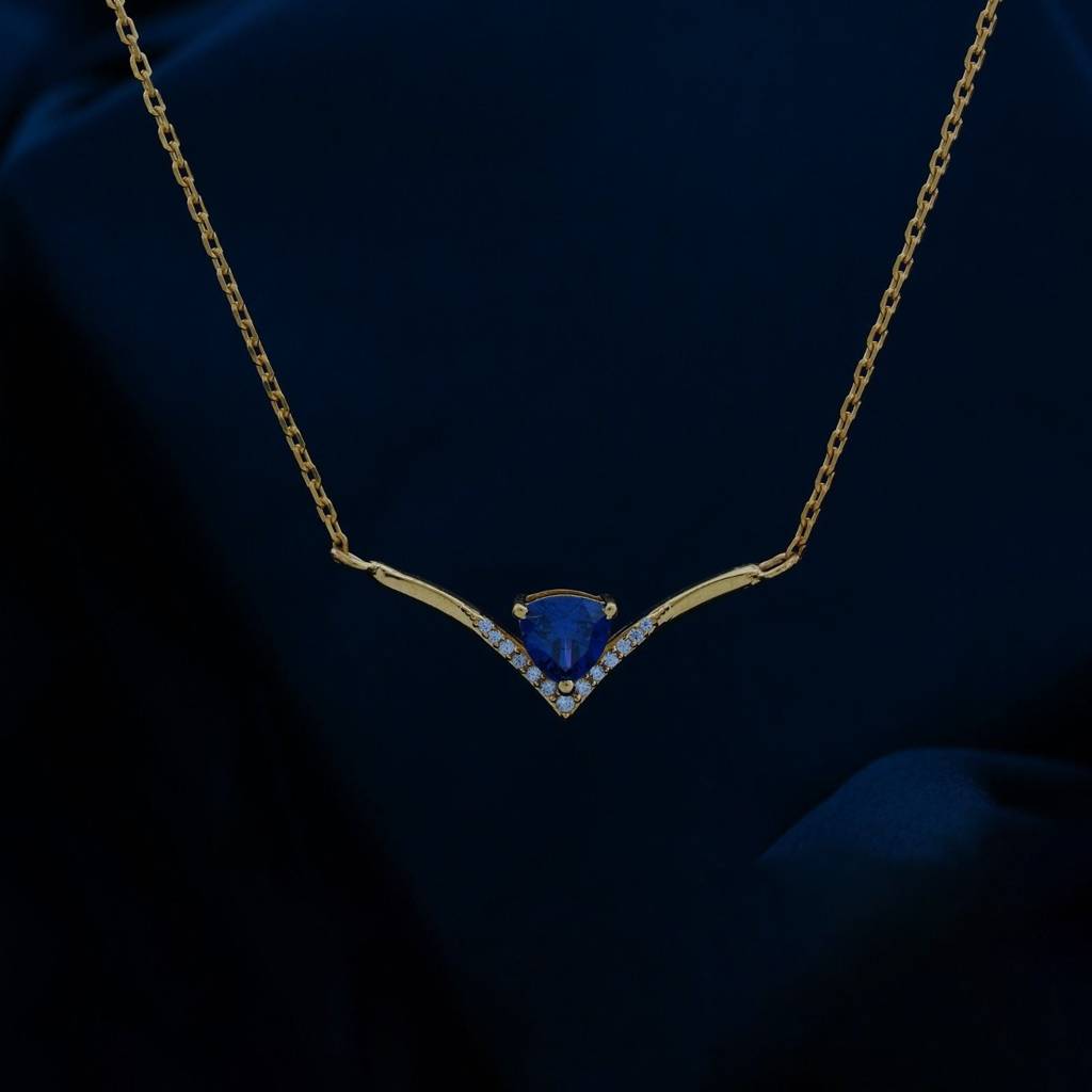 Yellow Gold V-Shaped Sapphire Necklace : ZLNKL-1038Y