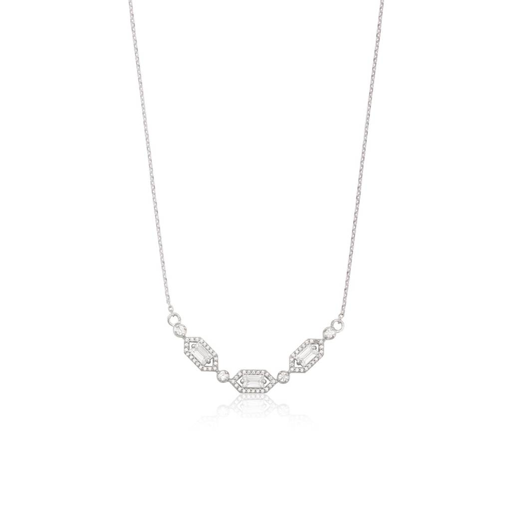 Silver Hexagonal Station Necklace : ZLNKL-1039