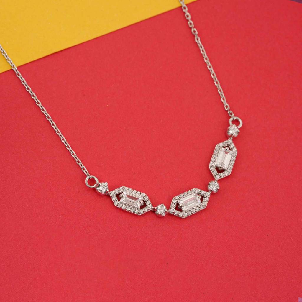 Silver Hexagonal Station Necklace : ZLNKL-1039